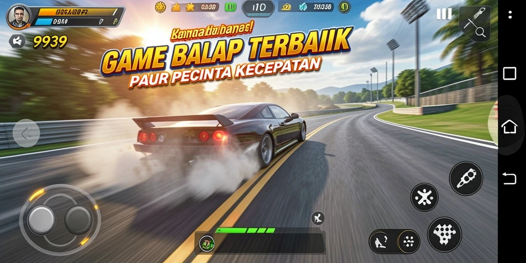 Tampilan gameplay 9939 yang menegangkan saat balapan.