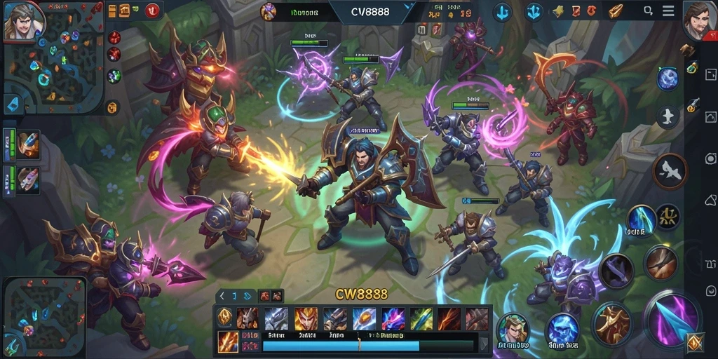 Screenshot CW8888 menampilkan pertarungan seru di arena MOBA.