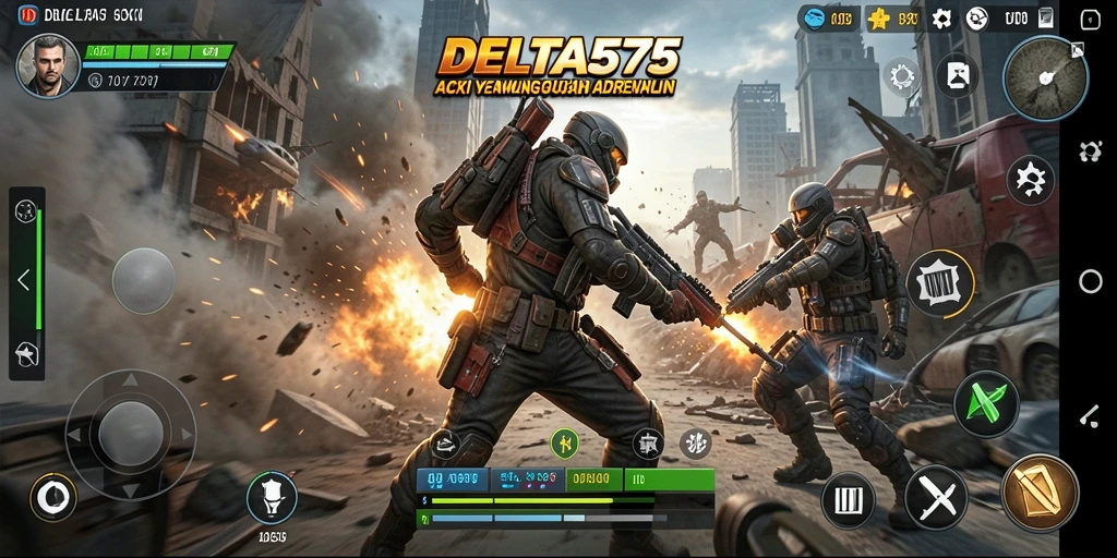 Gambaran aksi seru dalam gameplay DELTA575 yang mendebarkan.