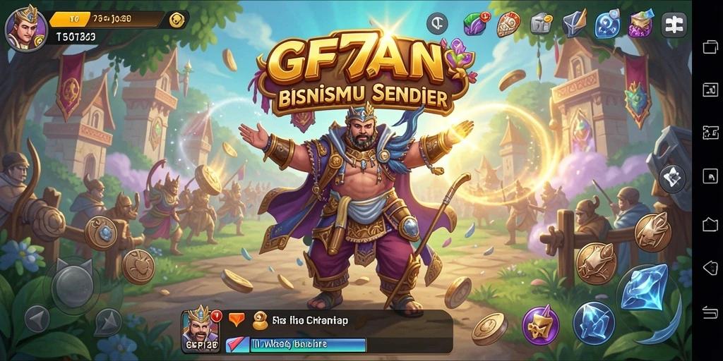 Tampilan gameplay GF777 yang menampilkan berbagai aspek manajemen bisnis.