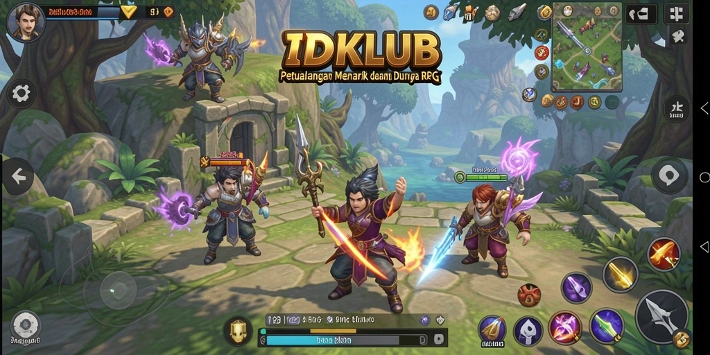 Tampilan screenshot gameplay menunjukkan aksi epik dalam pertempuran RPG.