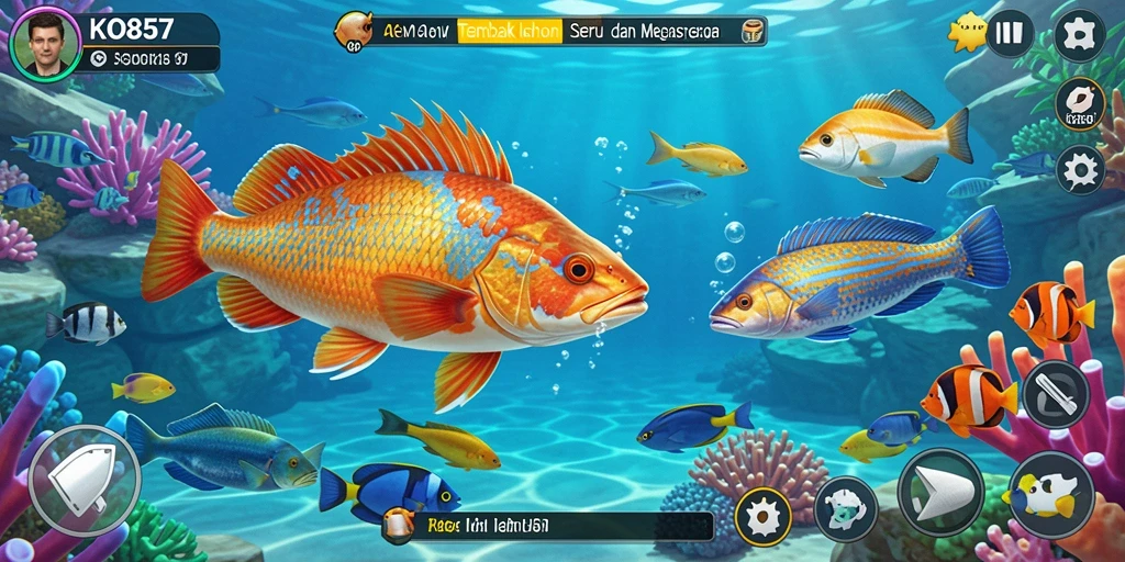 Tampilan gameplay seru KO857 saat menangkap ikan.