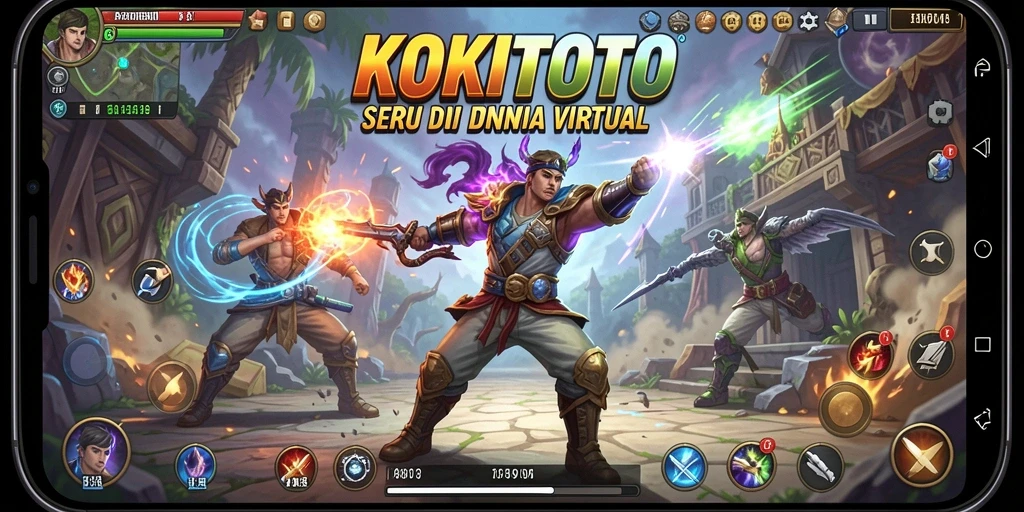 Screenshot gameplay <strong>KOKITOTO</strong> menunjukkan pertarungan seru antara karakter dengan efek visual menakjubkan.