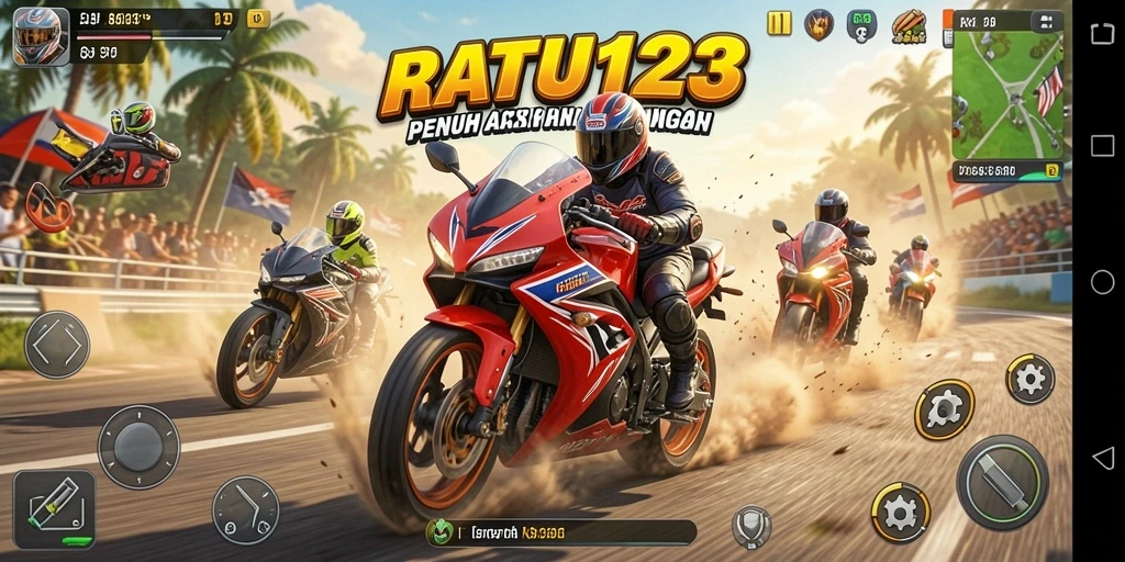 Gameplay menegangkan dengan balapan motor yang cepat dan seru.