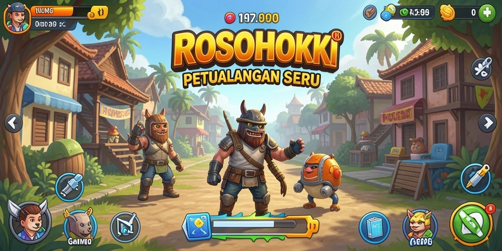 Tangkapan layar gameplay ROSOHOKI menampilkan aksi seru dan warna-warni.