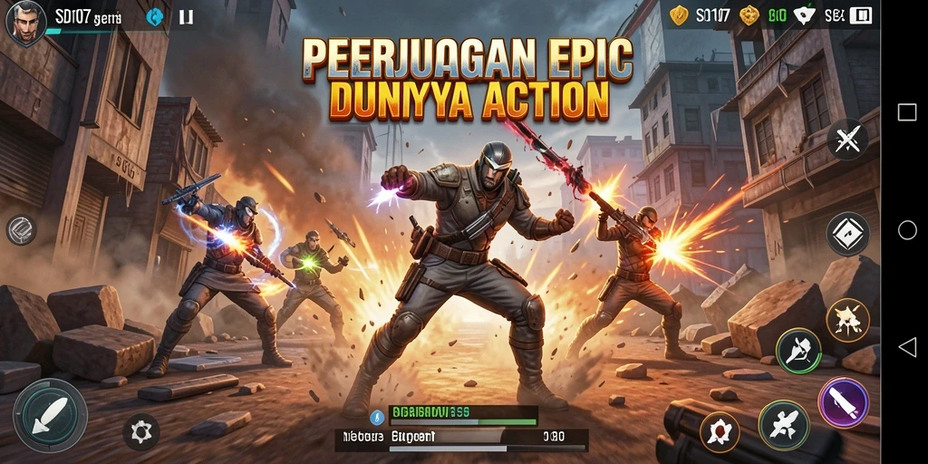 Screenshot permainan SD107 dengan aksi bertempur yang mendebarkan.