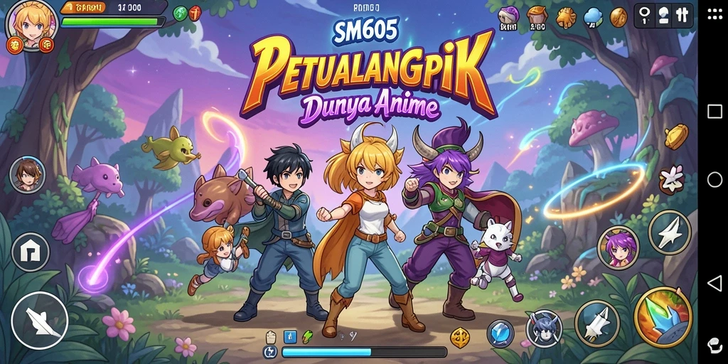 Tampilan gameplay SM605 yang memukau dengan karakter anime yang dinamis.