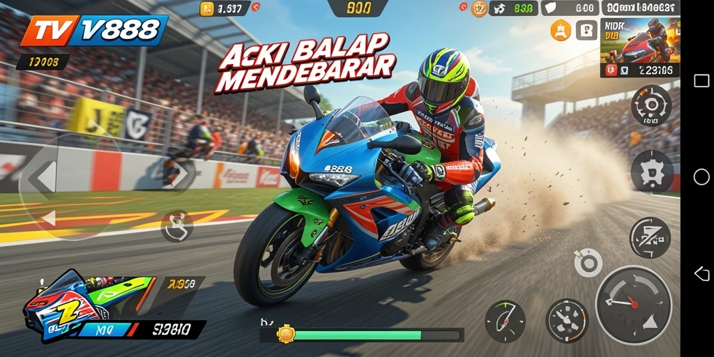 Tampilan gameplay <strong>TV888</strong> menampilkan balapan motor yang seru dan menegangkan.