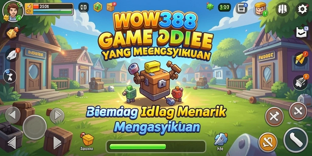 Tampilan gameplay WOW388 dengan karakter yang mengumpulkan sumber daya secara otomatis.
